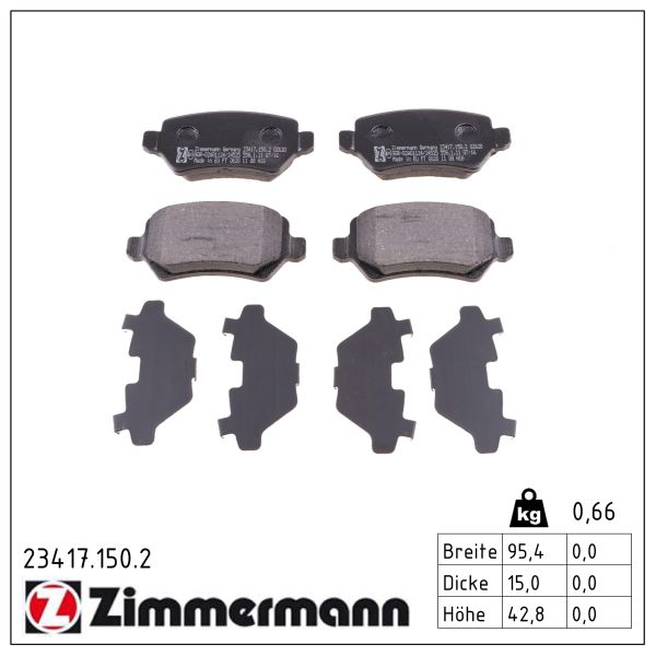 ZIMMERMANN Bremseklodser 234171502 bagaksel for OPEL