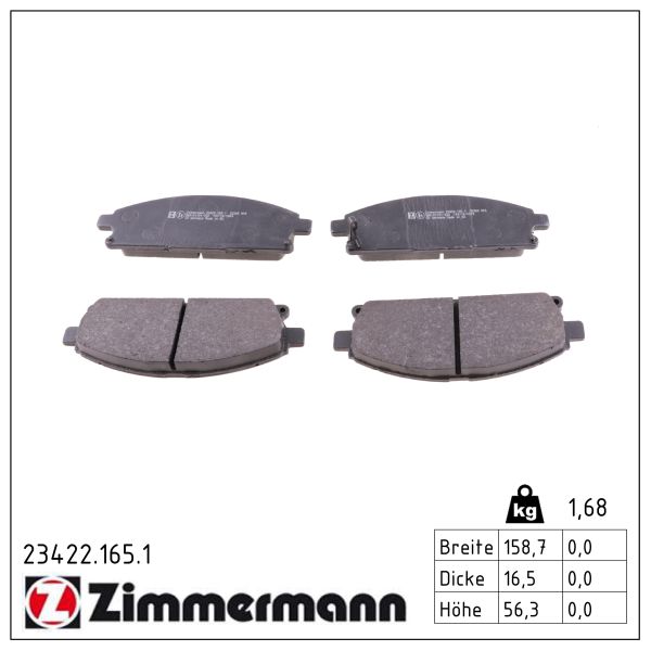 ZIMMERMANN Bremseklodser 234221651 foraksel for NISSAN INFINITI