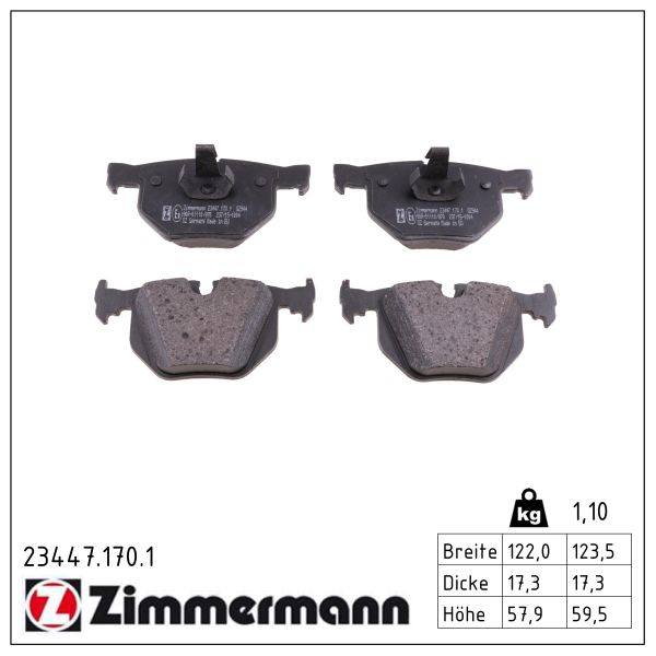 ZIMMERMANN Bremseklodser 234471701 bagaksel for BMW