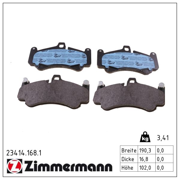 ZIMMERMANN Bremseklodser 234141681 foraksel for PORSCHE