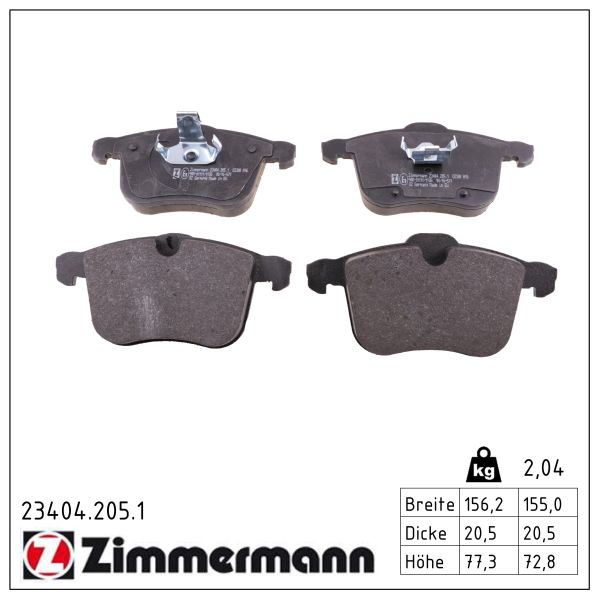 ZIMMERMANN Bremseklodser 234042051 foraksel for OPEL SAAB