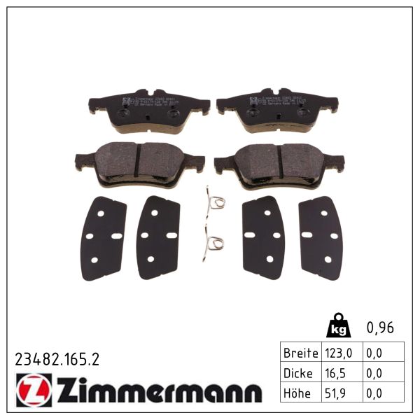 ZIMMERMANN Bremseklodser 234821652 bagaksel for PEUGEOT (DF-PSA) CITROËN/PEUGEOT