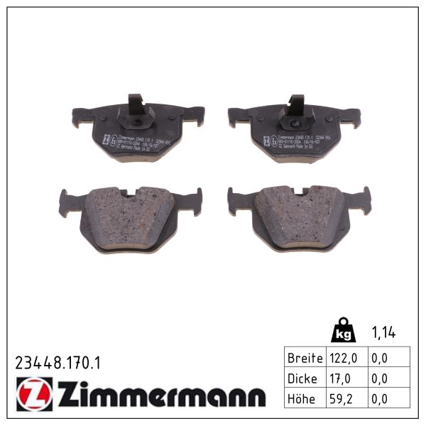 ZIMMERMANN Bremseklodser 234481701 bagaksel for BMW