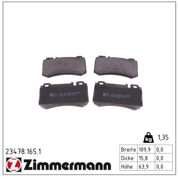ZIMMERMANN Bremseklodser 234781651 bagaksel for MERCEDES-BENZ