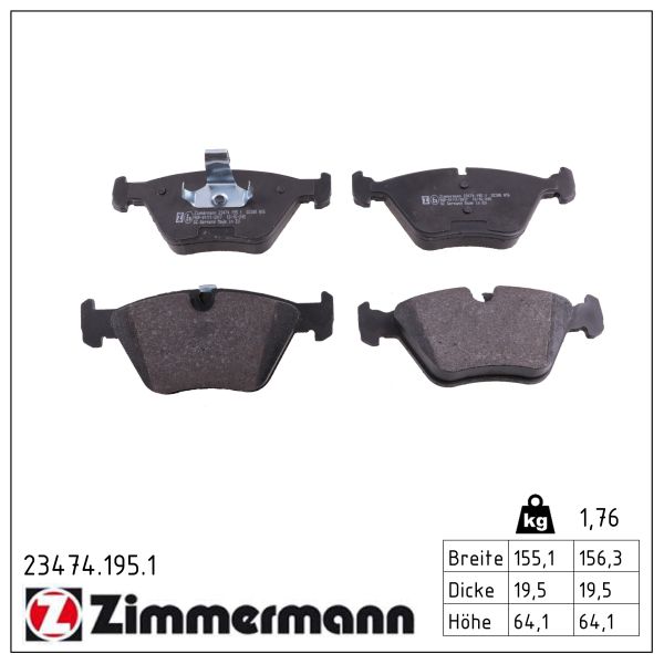 ZIMMERMANN Bremseklodser 234741951 foraksel for BMW ROVER
