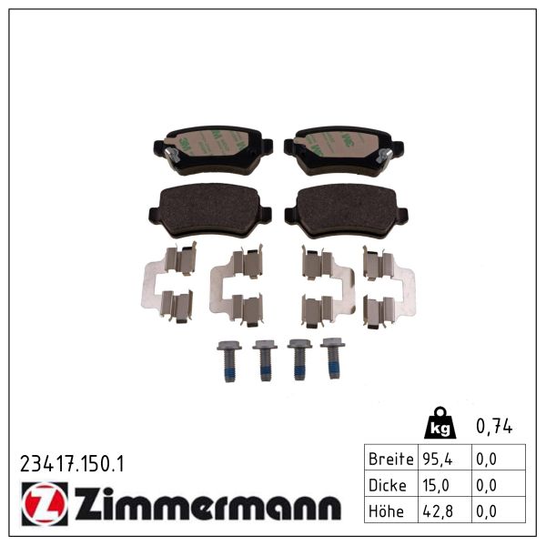 ZIMMERMANN Bremseklodser 234171501 bagaksel for OPEL GENERAL MOTORS KIA