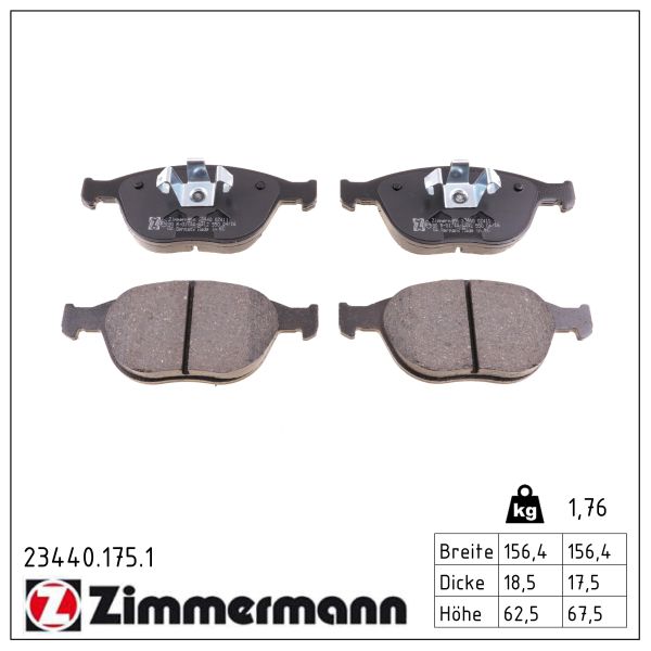ZIMMERMANN Bremseklodser 234401751 foraksel for FORD