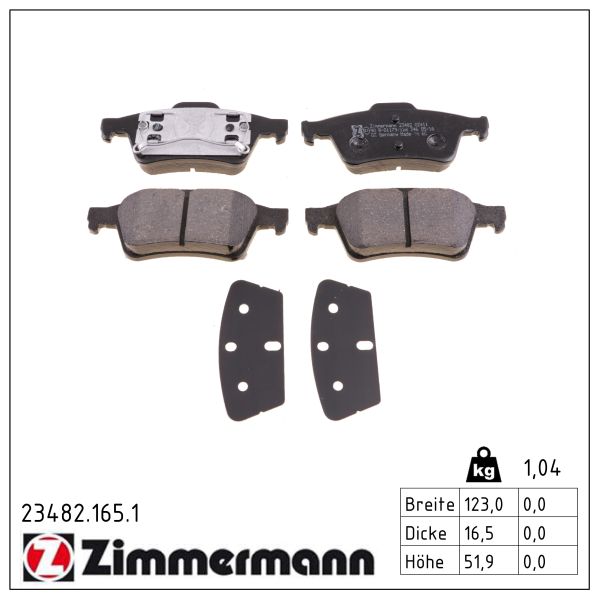 ZIMMERMANN Bremseklodser 234821651 bagaksel for NISSAN RENAULT