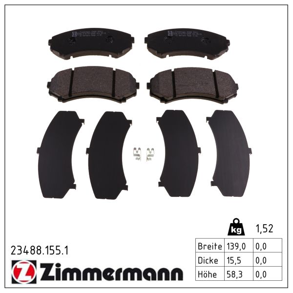 ZIMMERMANN Bremseklodser 234881551 foraksel for ISUZU MAZDA MITSUBISHI NISSAN (DFAC)