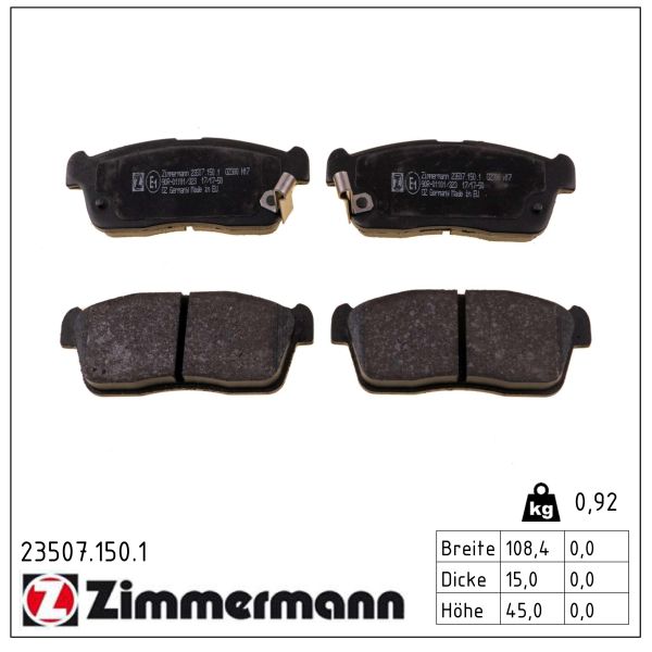 ZIMMERMANN Bremseklodser 235071501 foraksel for SUBARU DAIHATSU NISSAN SUZUKI