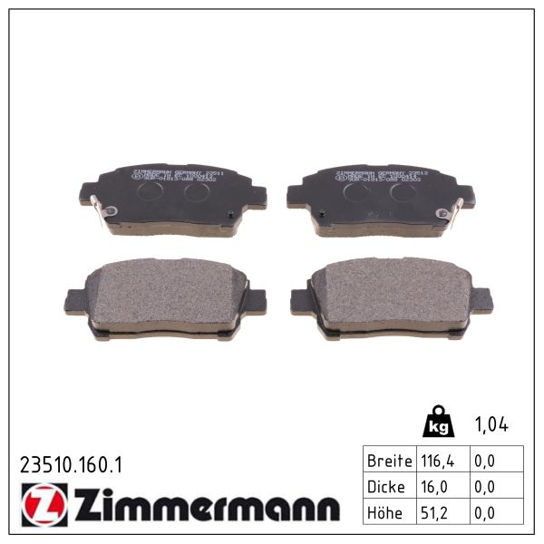 ZIMMERMANN Bremseklodser 235101601 foraksel for TOYOTA TOYOTA (FAW)