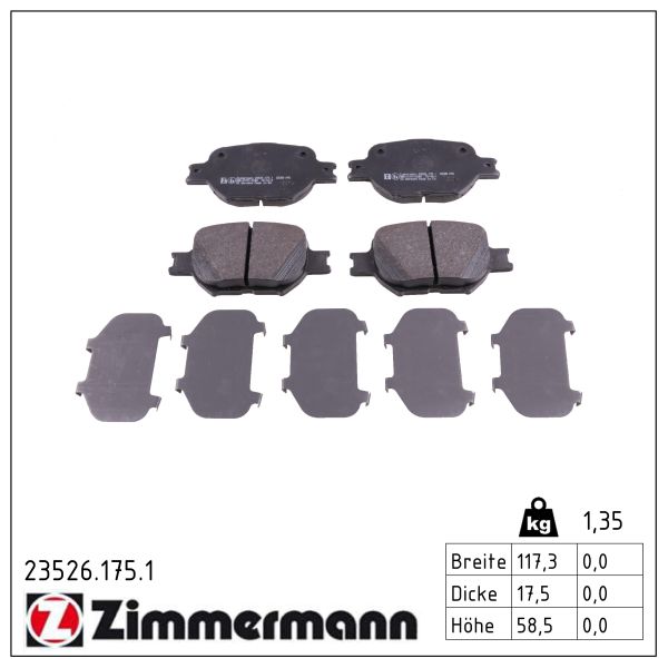 ZIMMERMANN Bremseklodser 235261751 foraksel for TOYOTA TOYOTA (FAW)