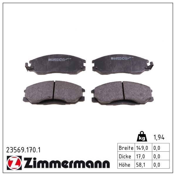 ZIMMERMANN Bremseklodser 235691701 foraksel for SSANGYONG HYUNDAI
