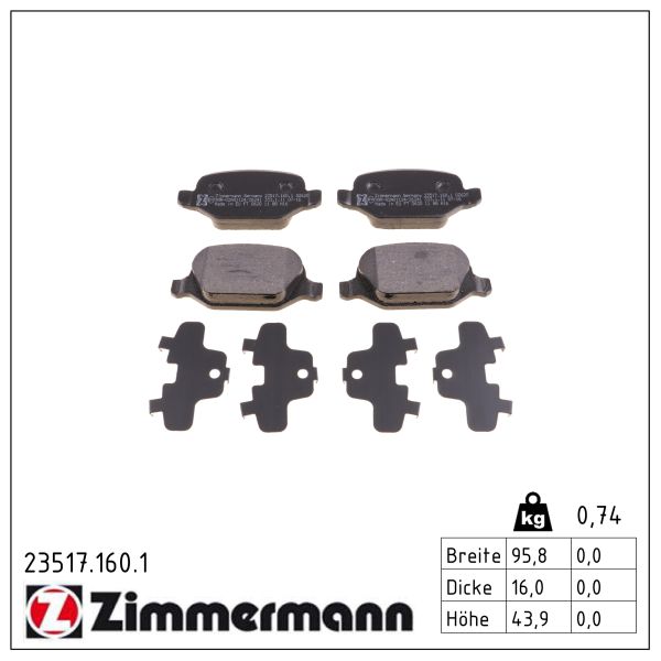 ZIMMERMANN Bremseklodser 235171601 bagaksel for LANCIA ALFA ROMEO FIAT