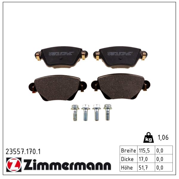 ZIMMERMANN Bremseklodser 235571701 bagaksel for FORD JAGUAR RENAULT