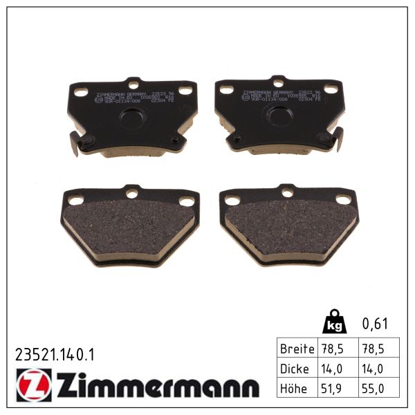 ZIMMERMANN Bremseklodser 235211401 bagaksel for TOYOTA TOYOTA (FAW)