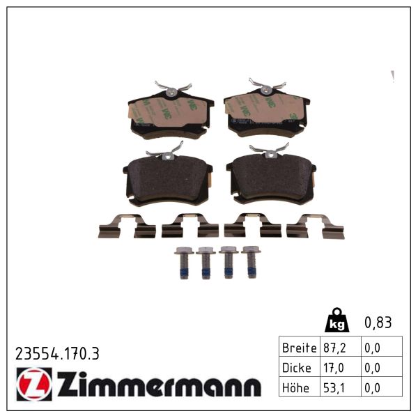 ZIMMERMANN Bremseklodser 235541703 bagaksel for CITROËN/PEUGEOT PEUGEOT (DF-PSA) FORD VW (SVW) VAG VW (FAW) FIAT RENAULT VW