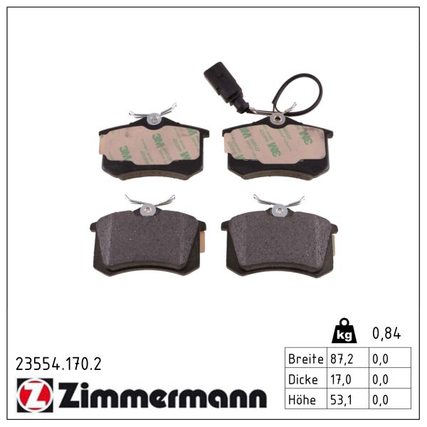 ZIMMERMANN Bremseklodser 235541702 bagaksel for FORD VAG