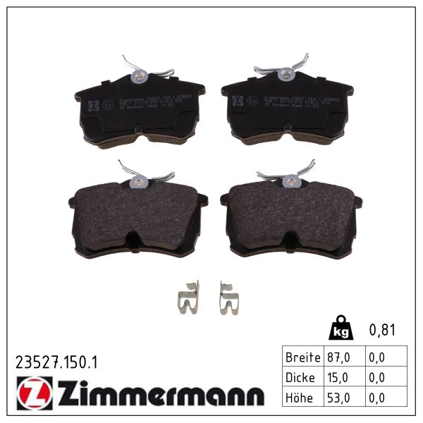ZIMMERMANN Bremseklodser 235271501 bagaksel for HONDA