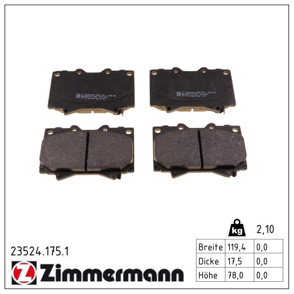 ZIMMERMANN Bremseklodser 235241751 foraksel for LEXUS TOYOTA