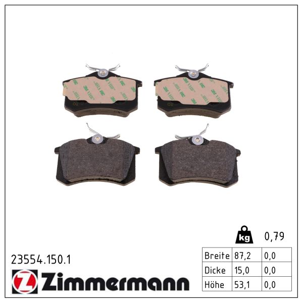 ZIMMERMANN Bremseklodser 235541501 bagaksel for CITROËN/PEUGEOT VAG SKODA (SVW) VW (SVW)