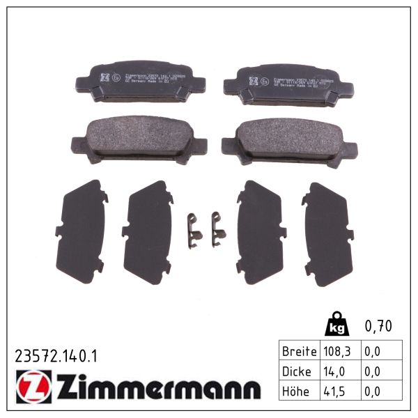 ZIMMERMANN Bremseklodser 235721401 bagaksel for SUBARU
