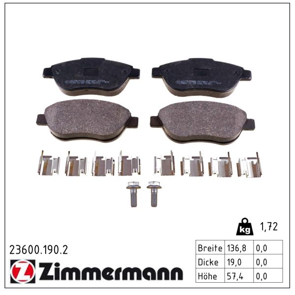 ZIMMERMANN Bremseklodser 236001902 foraksel for CITROËN/PEUGEOT FIAT