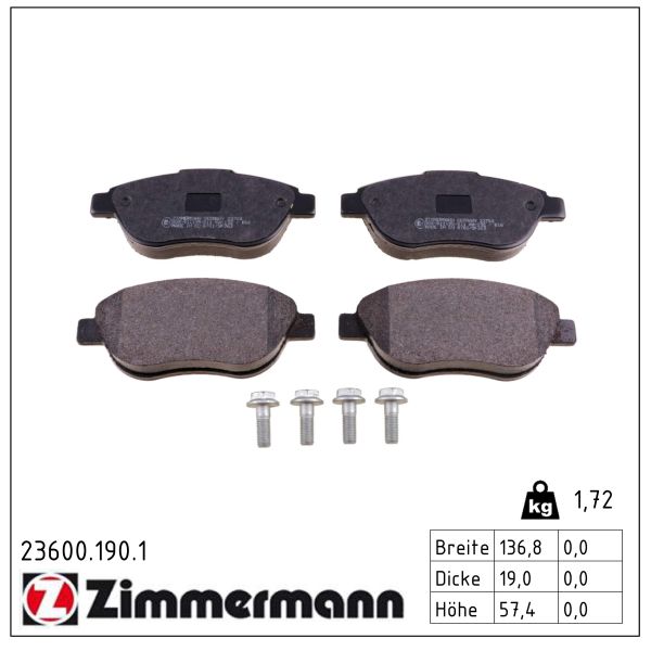 ZIMMERMANN Bremseklodser 236001901 foraksel for CITROËN/PEUGEOT PEUGEOT (DF-PSA) FIAT