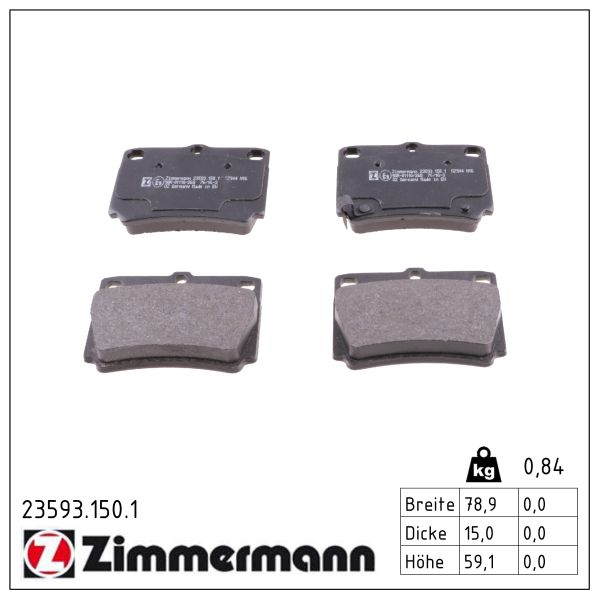 ZIMMERMANN Bremseklodser 235931501 bagaksel for MITSUBISHI