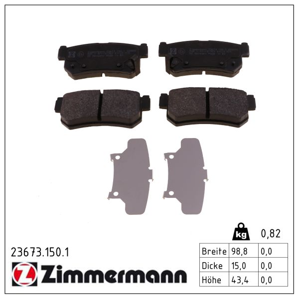 ZIMMERMANN Bremseklodser 236731501 bagaksel for SSANGYONG DAEWOO