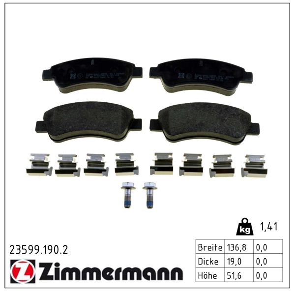 ZIMMERMANN Bremseklodser 235991902 foraksel for CITROËN/PEUGEOT PEUGEOT (DF-PSA) CITROËN (DF-PSA) OPEL