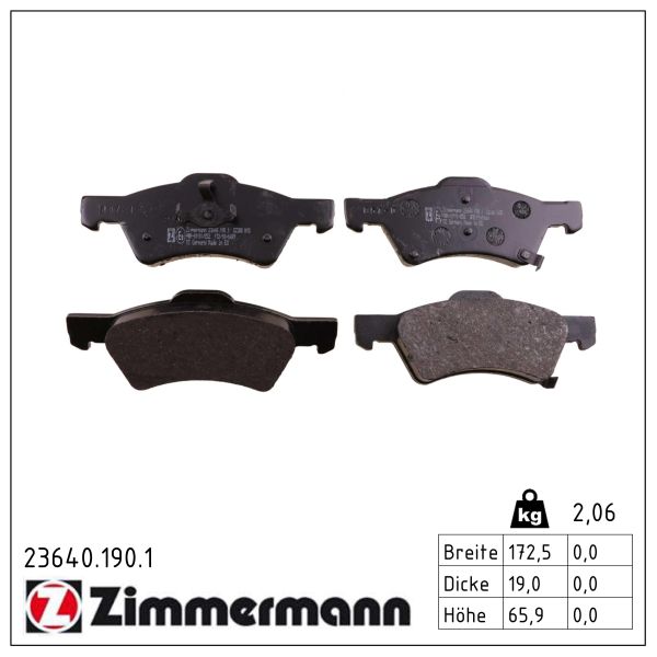 ZIMMERMANN Bremseklodser 236401901 foraksel for CHRYSLER DODGE