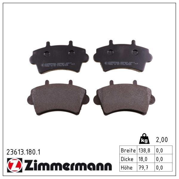 ZIMMERMANN Bremseklodser 236131801 foraksel for OPEL NISSAN RENAULT