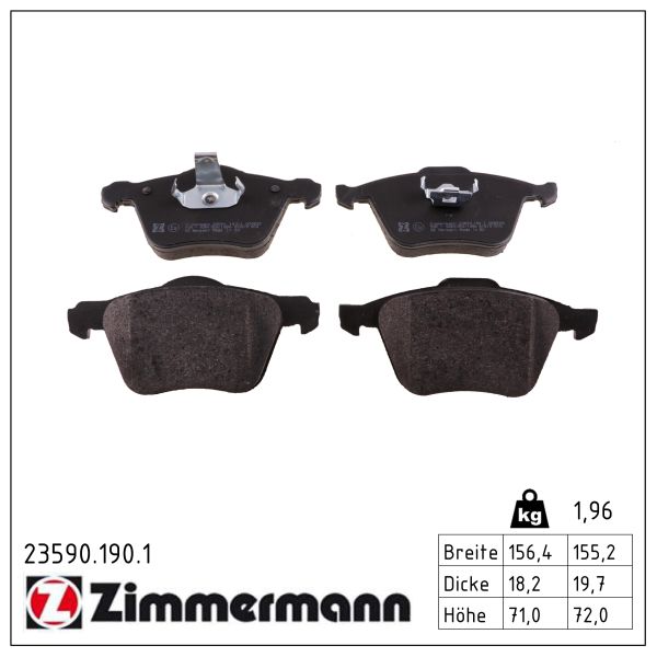 ZIMMERMANN Bremseklodser 235901901 foraksel for VOLVO ASIA