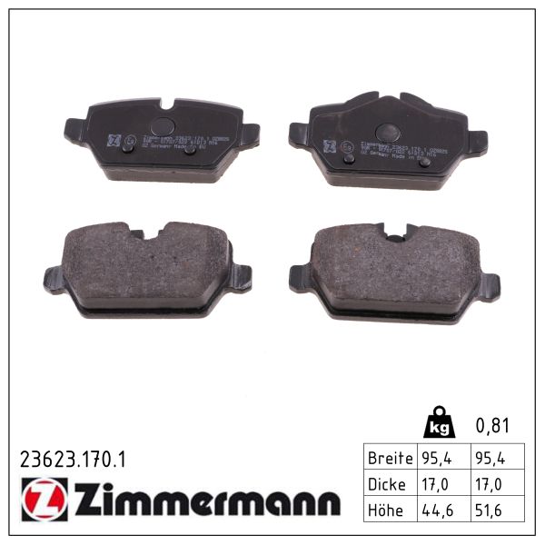 ZIMMERMANN Bremseklodser 236231701 bagaksel for BMW (BRILLIANCE) BMW MINI