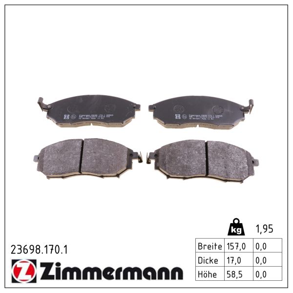 ZIMMERMANN Bremseklodser 236981701 foraksel for INFINITI NISSAN RENAULT