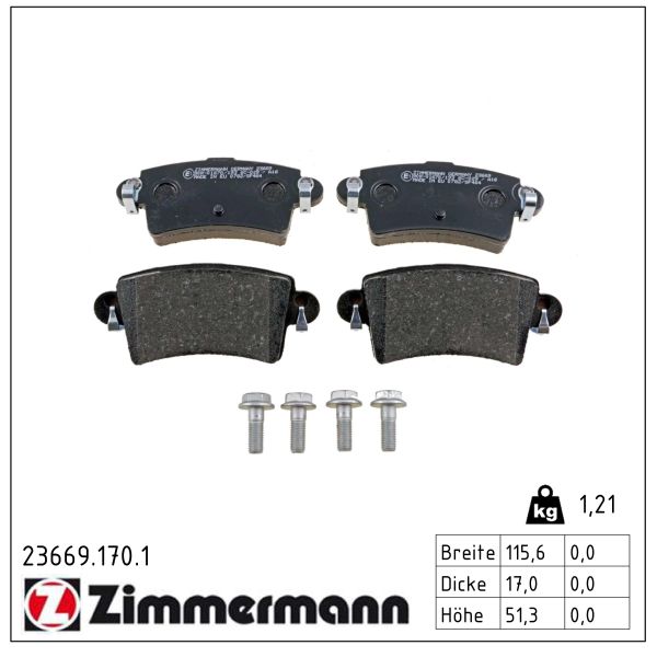 ZIMMERMANN Bremseklodser 236691701 bagaksel for OPEL NISSAN RENAULT