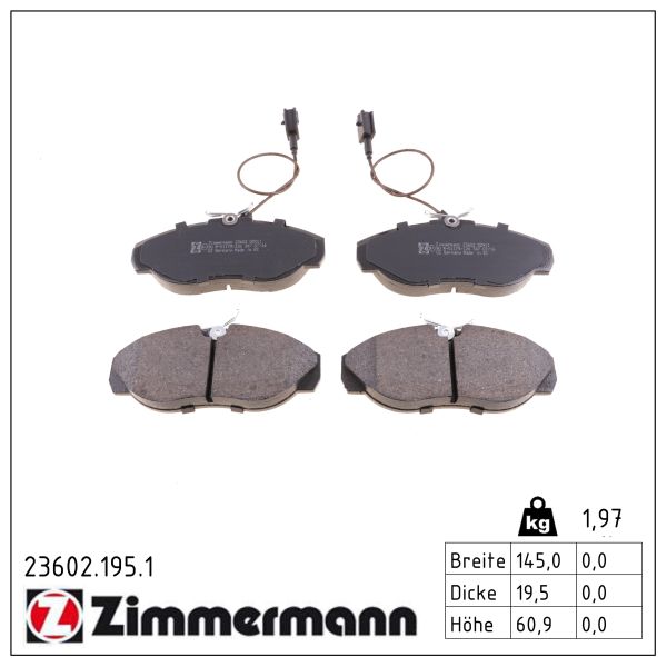 ZIMMERMANN Bremseklodser 236021951 foraksel for CITROËN/PEUGEOT FIAT