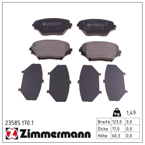 ZIMMERMANN Bremseklodser 235851701 foraksel for TOYOTA