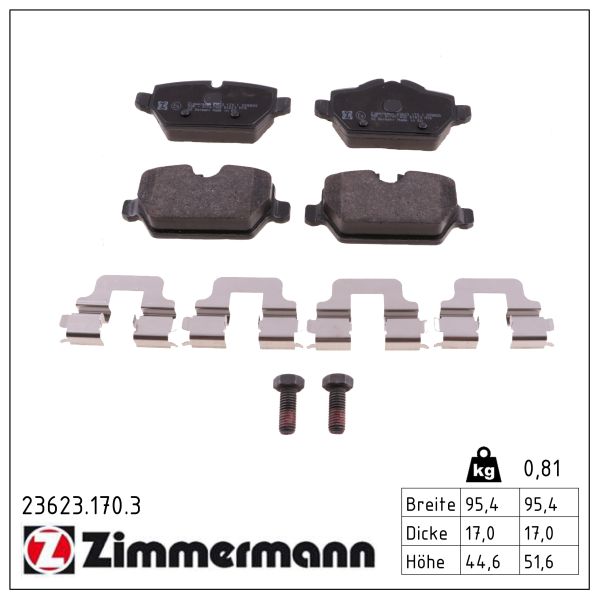 ZIMMERMANN Bremseklodser 236231703 bagaksel for BMW (BRILLIANCE) MINI