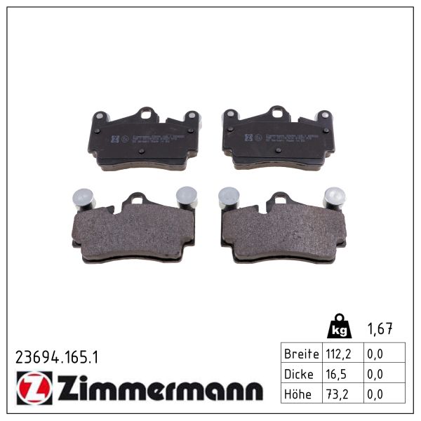 ZIMMERMANN Bremseklodser 236941651 bagaksel for PORSCHE VAG