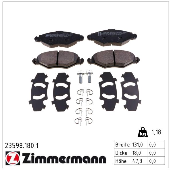 ZIMMERMANN Bremseklodser 235981801 foraksel for CITROËN/PEUGEOT PEUGEOT (DF-PSA)