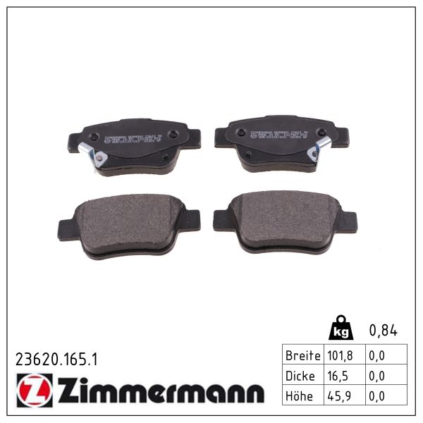 ZIMMERMANN Bremseklodser 236201651 bagaksel for TOYOTA