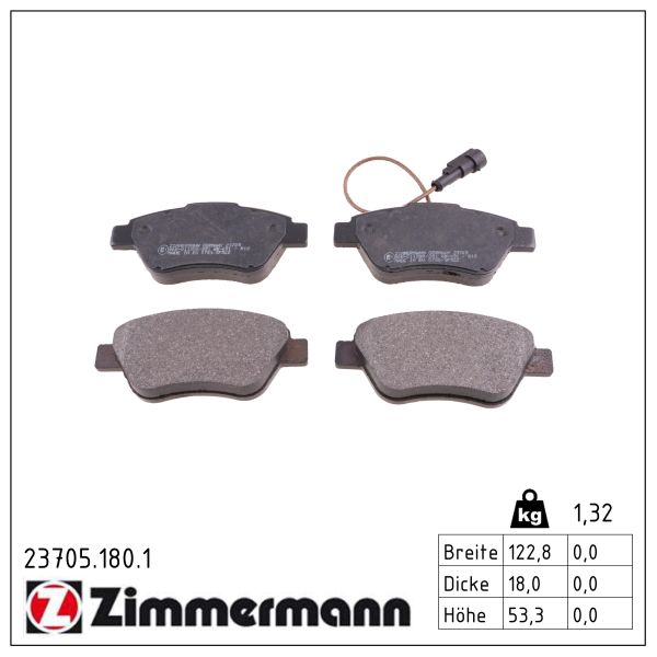 ZIMMERMANN Bremseklodser 237051801 foraksel for PEUGEOT CITROËN FIAT