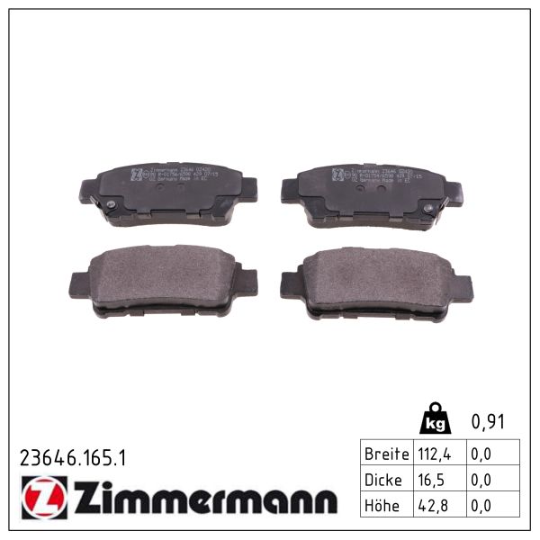 ZIMMERMANN Bremseklodser 236461651 bagaksel for TOYOTA