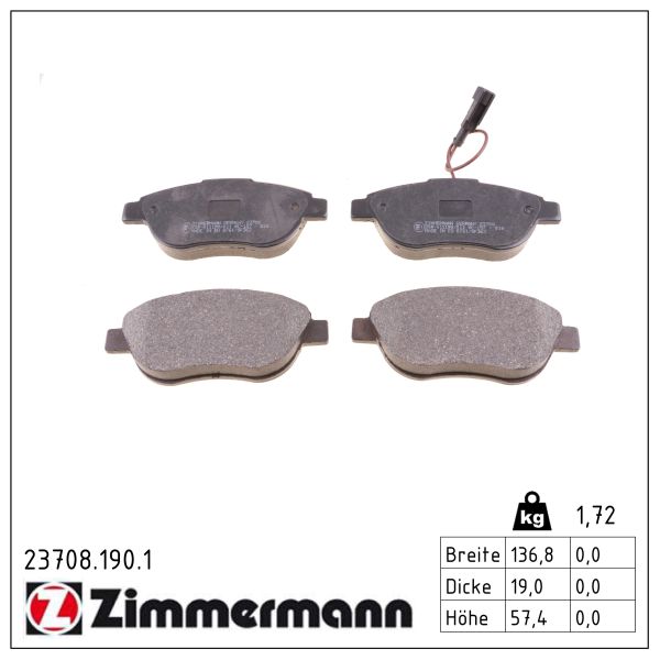 ZIMMERMANN Bremseklodser 237081901 foraksel for CITROËN/PEUGEOT OPEL FIAT