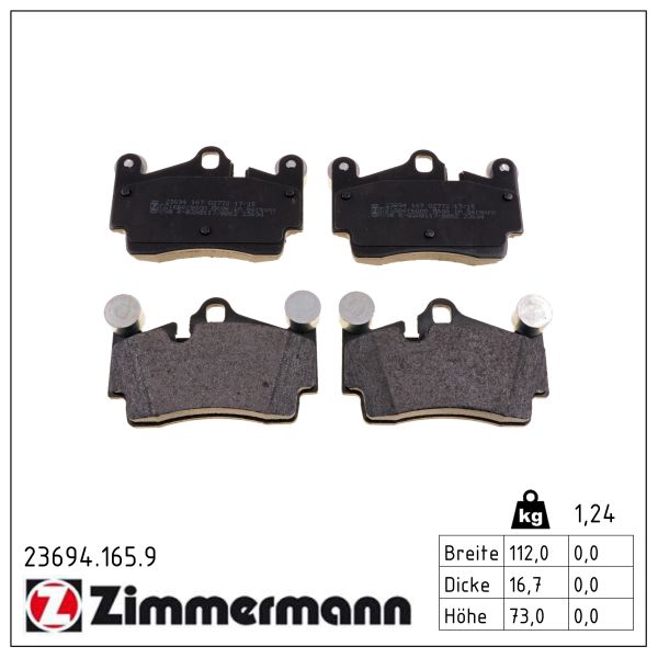 ZIMMERMANN Bremseklodser 236941659 bagaksel for PORSCHE VAG