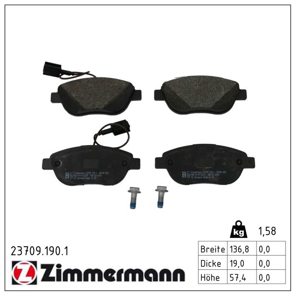 ZIMMERMANN Bremseklodser 237091901 foraksel for FIAT