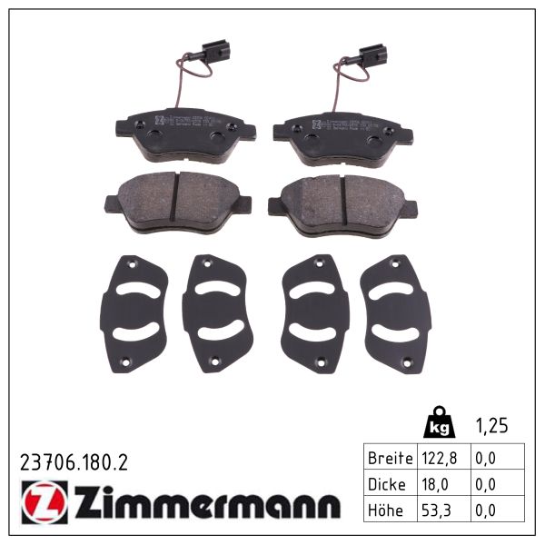 ZIMMERMANN Bremseklodser 237061802 foraksel for FIAT CITROËN/PEUGEOT
