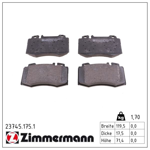 ZIMMERMANN Bremseklodser 237451751 foraksel for MERCEDES-BENZ (BBDC) MERCEDES-BENZ